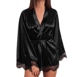 Women Satin Robes Mini Dress Sleepwear Lace Lingerie Bathrobe Ladies Sexy Robe Nightwear Robe Nightdress dressing gown 2020 New
