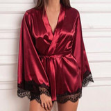 Women Satin Robes Mini Dress Sleepwear Lace Lingerie Bathrobe Ladies Sexy Robe Nightwear Robe Nightdress dressing gown 2020 New