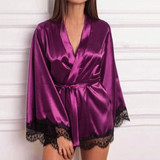 Women Satin Robes Mini Dress Sleepwear Lace Lingerie Bathrobe Ladies Sexy Robe Nightwear Robe Nightdress dressing gown 2020 New