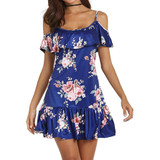 Feitong  Women Summer Dresses Sexy Cold Shoulder Floral Printed Mini Dress Spaghetti Strap Beach Dress vestidos femininos 2020