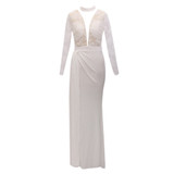 Feitong Elegant Wedding White Dress For Women 2020 Sexy Deep V Neck Long Sleeve Vestido Party Long Maxi Dress Robe Longue Femme