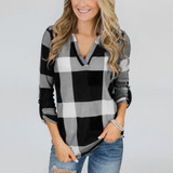 Women Plaid Shirt Womens Tops And Blosues Ladies Office Working Long Sleeve V Neck Blouse Loose Tops Blusas Mujer De Moda 2020