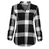 Women Plaid Shirt Womens Tops And Blosues Ladies Office Working Long Sleeve V Neck Blouse Loose Tops Blusas Mujer De Moda 2020