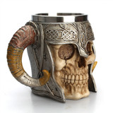 Stainless Steel Double Ram Horned Skull Mug for Office Coffee Water Tea Drinking