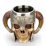Stainless Steel Double Ram Horned Skull Mug for Office Coffee Water Tea Drinking