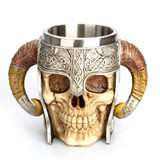 Stainless Steel Double Ram Horned Skull Mug for Office Coffee Water Tea Drinking