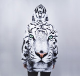 White Tiger All-Over-Print Pullover Hoodie, Mod Thread