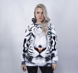 White Tiger All-Over-Print Pullover Hoodie, Mod Thread