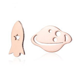 Rocket and Planet Stud Earrings, Stainless Steel