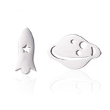 Rocket and Planet Stud Earrings, Stainless Steel