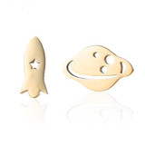 Rocket and Planet Stud Earrings, Stainless Steel