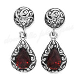 Handmade Vintage Style Silver & Garnet Drop Earrings