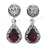Handmade Vintage Style Silver & Garnet Drop Earrings