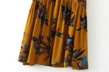 Vintage chic floral birds print High Elastic Waist Maxi A-Line Boho Bohemian Skirts