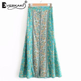 Floral Print Gypsy Buttons Casual Long Boho Bohemian Skirts