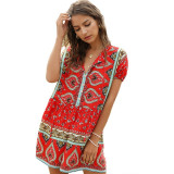 Print Loose Short Sleeve V neck Boho Bohemian Rompers