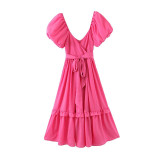 Floral Print Chic Silk Imitation Bow Sashes Boho Bohemian Dress
