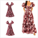 Floral Print Chic Silk Imitation Bow Sashes Boho Bohemian Dress