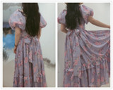 Floral Print Chic Silk Imitation Bow Sashes Boho Bohemian Dress