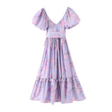 Floral Print Chic Silk Imitation Bow Sashes Boho Bohemian Dress