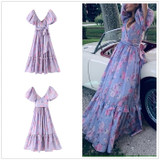 Floral Print Chic Silk Imitation Bow Sashes Boho Bohemian Dress