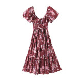 Floral Print Chic Silk Imitation Bow Sashes Boho Bohemian Dress
