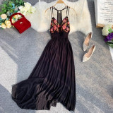 Embroidery Flowers Sexy V-collar Boho Bohemian Dress