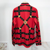 red printing belt pattern stripe Plaid leisure long sleeve Dress Shirts