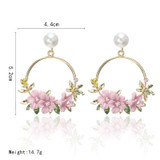 Elegant Flower Simulated Pearl Rhinestone Gold Metal Round Circle Drop Earrings