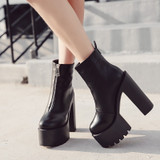 Ankle Boots Leather Black High Heels Ultra High Platform Boots