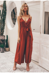Sexy floral print V neck split spaghetti strap long jumpsuit