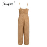 Vintage sash belt striped V neck spaghetti straps Jumpsuits Vintage sash belt striped V neck spaghetti straps Jumpsuits