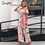 Bohemian floral print Elegant off shoulder sashes jumpsuit