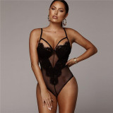 strappy mesh lace transparent slim one piece caged sheer plunge bodysuits