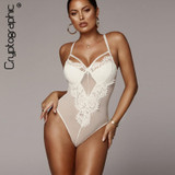 strappy mesh lace transparent slim one piece caged sheer plunge bodysuits