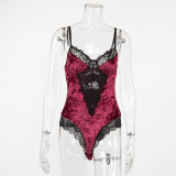 Sleeveless Sexy Lace Sheer Velvet Backless Teddies Bodysuits