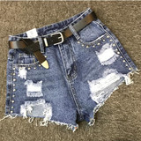 Irregular washed hole high waist loose loose wide leg Short Denim Irregular washed hole high waist loose loose wide leg Short Denim