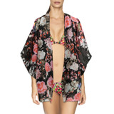 Chiffon Open Front Floral Print Kimono