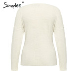 Casual bow tie Elegant solid v-neck knitted jumper sweater