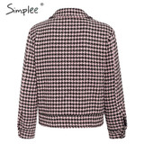 Vintage Button pockets retro tweed Chic plaid jackets