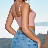 PU Leather Sexy Sleeveless Zipper Backless Solid Slash Neck Tank Top & Camis