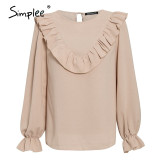 Elegant ruffled o-neck Puff sleeve solid blouse