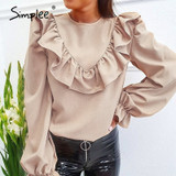 Elegant ruffled o-neck Puff sleeve solid blouse