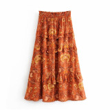 Vintage chic floral print ruffles High Elastic Waist Maxi Boho Bohemian Skirts