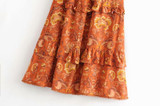 Vintage chic floral print ruffles High Elastic Waist Maxi Boho Bohemian Skirts