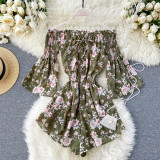 off shoulder sexy floral print flare sleeve Boho Bohemian Rompers