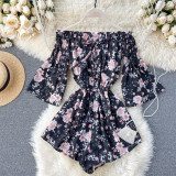 off shoulder sexy floral print flare sleeve Boho Bohemian Rompers