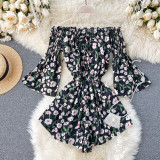 off shoulder sexy floral print flare sleeve Boho Bohemian Rompers