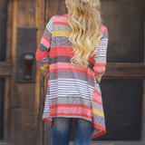 Striped Print Red Knitted Casual Vintage Bohemian Jackets Coats