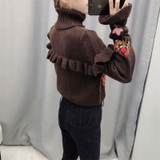 turtleneck with floral embroidery flare long sleeve Boho Bohemian Sweaters